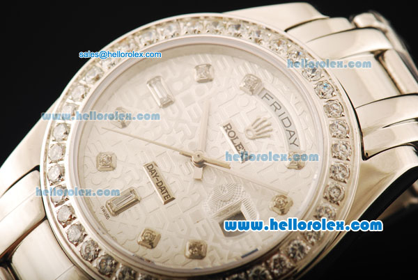 Rolex Day-Date Automatic Movement ETA Coating Case with White Dial and Diamond Markers/Bezel - Click Image to Close
